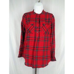 Lucky Brand Red Plaid Flannel Popover Shirt Size XS New